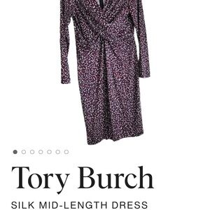 $450 Tory Burch Red Agate Confetti Silk Long Sleeve Faux Wrap Dress Medium EUC